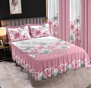 Colección LILIANNA, Nuevo Diseño, Juego de Colcha Acolchada de 7 Piezas Tamaño King con Falda de <span class=keywords><strong>Cama</strong></span> de Encaje y Cortinas, 100% Poliéster - Product Image 2