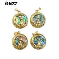 WT-JP440 mode haute qualité coquille d'ormeau naturel plaqué or rond petit pendentif pour les femmes Style Vintage fabrication de bijoux