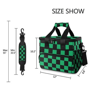 Aloha Custom Green and Black Checked Large Insulated Lunch <b>Box</b> Leak Proof Waterproof <b>Collapsible</b> Cooler Lunch Bag for Camp - Product Image 5