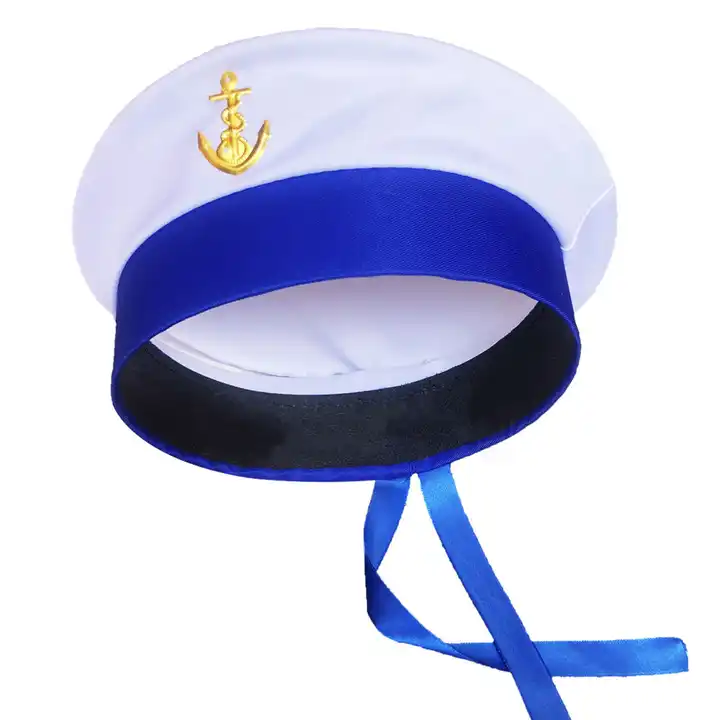 wholesale adult white blue captain cap