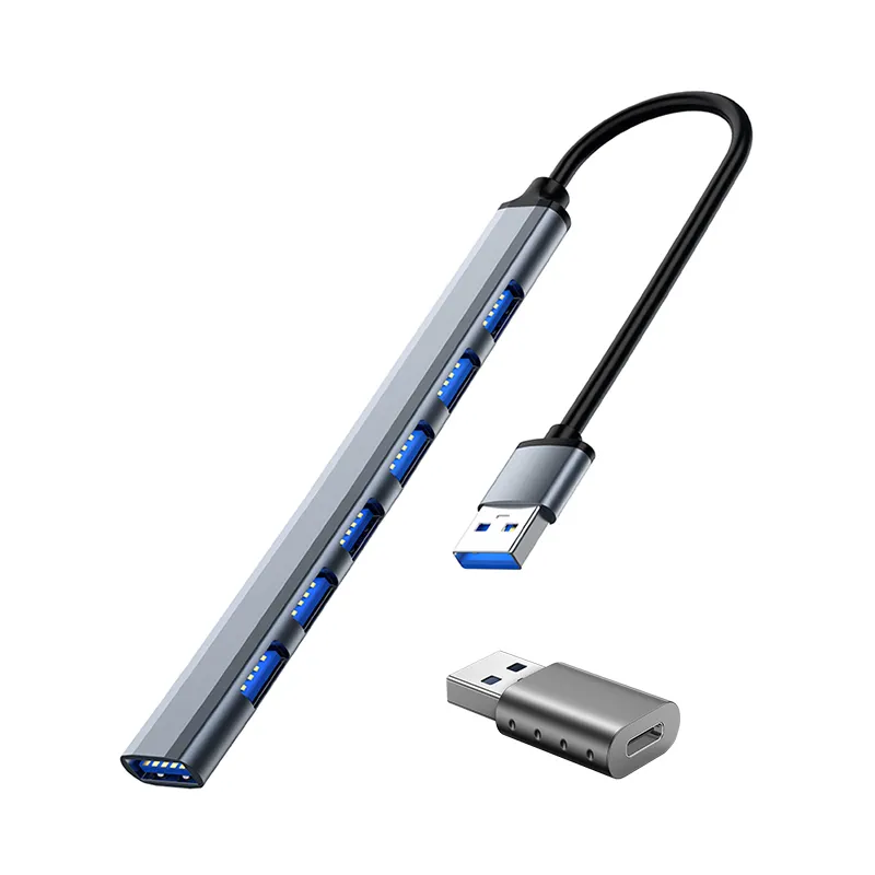 Aluminum Alloy 7 in 1 USB Hub 3.0 2.0 USB Splitter 7 Ports phone docking station Hub Adapter for Laptop Tablet PC