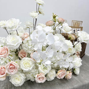 DKB mariage allée banc fleurs chaise décorations fleur allée coureur blanc soie rose fleur allée rangée - Product Image 4