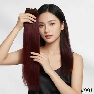 ผมมนุษย์ตรงยาวสีแดงอมน้ำตาล 99J #   ชุดผมแท้แบบเต็มศีรษะ ความหนาแน่น 100% ปรับขนาดได้ - Product Image 5