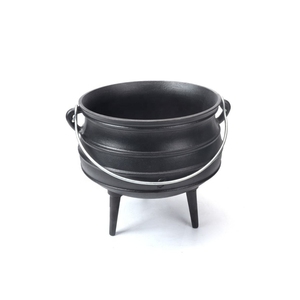 Petit pot à frire robuste <span class=keywords><strong>en</strong></span> fonte avec couvercle et poignée de transport, pré-culotté, noir, à trois pieds, type Potjie - Product Image 2