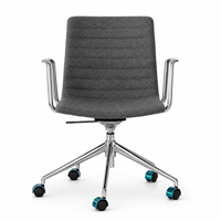 Chaise de bureau moderne à dossier moyen, ergonomique, pivotante, en tissu, avec accoudoirs chromés, base en aluminium et roulettes lisses