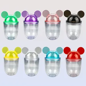 New Style Hochwertige Kunststoff BPA Free Mini Mickey Minnie Ohr becher Wasser becher Tasse Flasche mit Deckel und Strohhalm