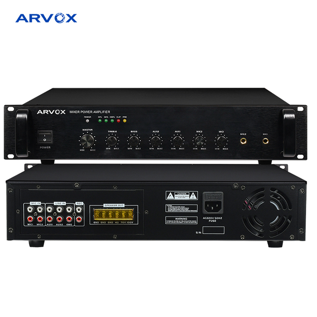 Public Address System 120W Mixer Amplifier Professional With 2 Microphone Inputs 2 Auxiliary Inputs 70V 100V PA Mixer Amplifier
