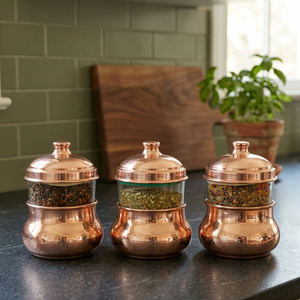 Handcrafted Copper <b>Spice</b> <b>Jar</b> Set with Glass Window & Lid, Decorative Kitchen Storage Containers for <b>Spices</b>, Herbs & Dry Goods - Product Image 4