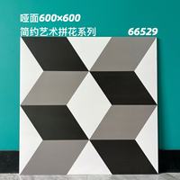 Carrelage de sol en porcelaine carré géométrique nano blanc et noir 600x600mm (24x24 pouces) de Chine, moderne et antidérapant pour l'intérieur des villas