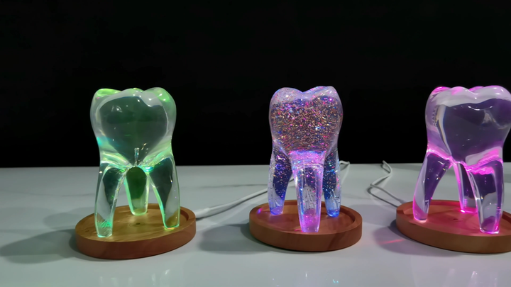 Exquisite Resin Tooth Shape with Brilliant RGB LED Lighting Wooden Base ...