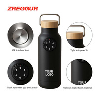 Bouteille d'eau isotherme ZREGGUR personnalisée 500 ml en acier inoxydable, anti-fuite, sans BPA, avec rappel d'hydratation et suivi thermique 12-24h