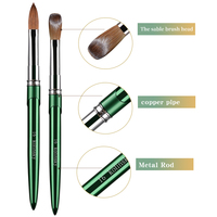 Pince à ongles en acrylique de luxe, 100% poils de Kolinsky, manche en métal vert, virole sertie, haute qualité, usage professionnel, souple et durable, Huarong