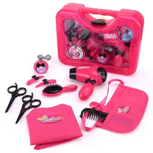 Toptan hediye seti plastik oyuncaklar saç güzellik çocuklar makyaj seti taşınabilir bavul ile saç kurutma makinesi