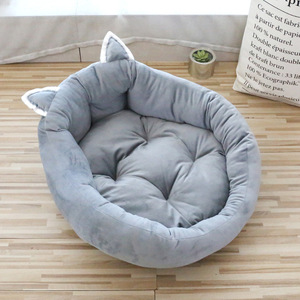 Lit pour animaux de compagnie en forme de dessin animé, rond, doux, à dossier haut, pour chien et chat, rembourrage en fibre de polyester, lavable à la main, lit universel pour animaux de compagnie - Product Image 2