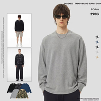 T-shirt vintage camouflage à manches longues pour homme avec col en maille gaufrée texturée, coupe ample, tissu en coton respirant