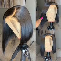 Perruques Courtes Bob Ultra-Lisses en Cheveux Humains, Super Fines, HD 13x4, Perruques Frontales en Dentelle HD pour Femmes Noires, Perruques Complètes en Dentelle de Cheveux Vietnamiens Bruts