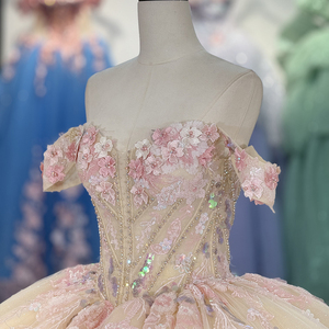 Dy5961 Champagne Quinceanera Dress Ball Gown Sweetheart Lace Appliques 3D <b>Flowers</b> <b>Sweet</b> 16 Natural Anti-static Chiffon for - Product Image 4