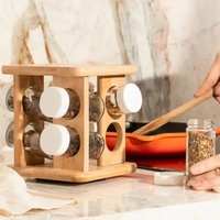 Étagère à épices rotative 360° en bambou, 8 bouteilles, double niveau, minimaliste, pour cuisine