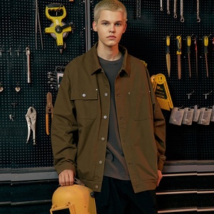 Camicia <span class=keywords><strong>Giacca</strong></span> da <span class=keywords><strong>Uomo</strong></span> Stile Workwear, Monopetto, 100% Cotone, Colletto Rovesciato, Tasche, Nuova Collezione Primavera, Stile Retrò Americano di Tendenza - Product Image 4