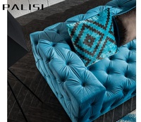 Muebles de Moda, Sofá de Terciopelo Azul con Capitoné en Forma de L de 7 Plazas, Conjunto de Sofá Moderno para el Hogar, Sofá Chaise Longue para Sala de Estar