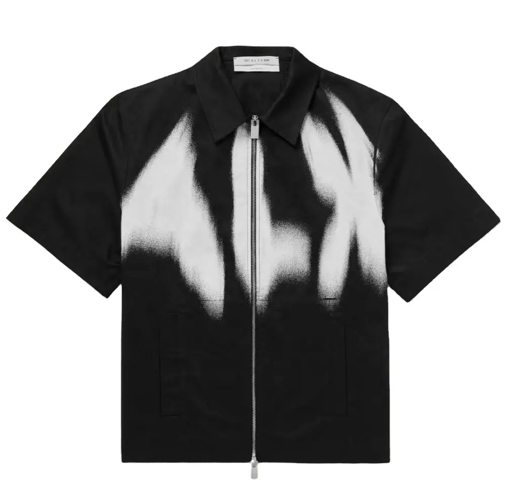 Digital Printed Men's Collar zipper T work Shirts camise para hombre Custom Black and White Cotton Blend Zip Up Shirt For Men