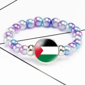 Hot Sale Custom Different Countries National Flag Palestine Map Black String Elastic Beads Bracelet Wristband For Promotion