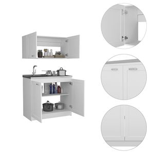 <b>2</b>-<b>Piece</b> Rectangle <b>White</b> Kitchen Cabinet <b>Set</b> - Product Image 3