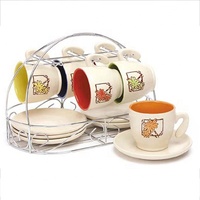 12 pièces Tasse à café en céramique et soucoupe Ensemble de thé et de café en porcelaine bon marché avec support
