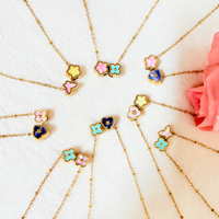 N52Y Nuevo Collar de Acero Inoxidable Chapado en Oro de 18K, Resistente al Agua, con Retención de Color, Esmalte Brillante, Cuentas, Flores, Corazón y Estrella para Mujer