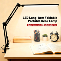 Lampe de bureau LED pliable à bras long réglable à 360°, à intensité tactile, protection oculaire, design simple DC pour bureau, salon, maison, maquillage