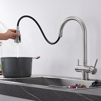 Robinet de cuisine 3 voies en acier inoxydable 304 avec douchette extractible pour eau potable
