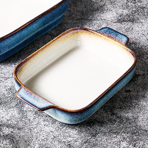 WEIYE set di utensili da forno rettangolari personalizzati per cucinare <span class=keywords><strong>teglia</strong></span> da forno in ceramica casseruola <span class=keywords><strong>teglia</strong></span> per lasagne cottura piatti e padelle <span class=keywords><strong>blu</strong></span> - Product Image 2