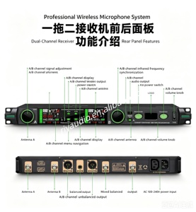 Micrófono Inalámbrico USB de Doble Canal M-9602 con Supresor de Retroalimentación/Echo/Equalizador Integrado para <span class=keywords><strong>Karaoke</strong></span> de Alta Calidad - Product Image 6