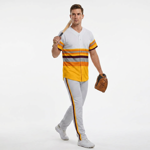 Conjunto de Uniforme de Béisbol, Jersey Sublimado con Botones, Pantalones Transpirables que Absorben la Humedad, Ropa Deportiva Unisex para Adultos, Blanco/Amarillo - Product Image 1