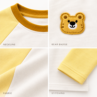T-shirt à manches longues raglan colorblock avec badge animalier pour enfants, sous-vêtement pour tout-petits garçons et filles, fournisseur de vêtements en gros OEM ODM