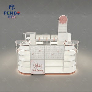 Kiosque de beauté des ongles rose et blanc de luxe, kiosque moderne de cosmétiques pour centre commercial, petite vitrine de présentation d'ongles à presser, design intérieur de boutique - Product Image 2