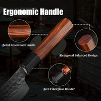 Ensemble de 7 couteaux de chef à lame noire et manche en bois pour découper la viande/les fruits, en acier au carbone, métal, ambidextre, durable, fait main, pour la cuisine