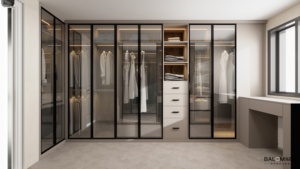 Balom Custom Full Wall <b>Mirror</b> Glass Closet <b>With</b> Illuminated Storage Shelves Multi Drawer Luxury Walk-in System - Product Image 4