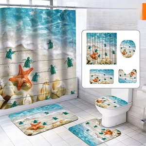 Ensemble <span class=keywords><strong>de</strong></span> rideaux <span class=keywords><strong>de</strong></span> <span class=keywords><strong>douche</strong></span> étoile <span class=keywords><strong>de</strong></span> mer et coquillages, imprimé vagues océaniques, <span class=keywords><strong>rideau</strong></span> <span class=keywords><strong>de</strong></span> salle <span class=keywords><strong>de</strong></span> bain imperméable avec tapis <span class=keywords><strong>de</strong></span> bain, couvercle <span class=keywords><strong>de</strong></span> toilette et tapis <span class=keywords><strong>de</strong></span> sol - Product Image 3