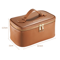 Sac de maquillage en PU avec miroir intégré et poche pour pinceaux, sac de rangement pour cosmétiques de voyage pour les voyages d'affaires