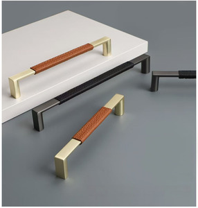 Hot Sale Nordic Zinc Alloy Real Cowhide Leather Handle for Cabinets Grey Black <strong>Gold</strong> Brown Wardrobe Handles Luxury - Product Image 2