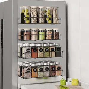 Estante de especias de Metal de un solo nivel, estante organizador de almacenamiento de cocina, estante de hierro magnético para montaje en pared, estante para condimentos