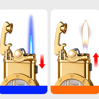 Briquet à flamme ouverte à double allumage avec logo laser personnalisé, bras oscillant, chambre à gaz transparente en métal, briquet coupe-vent pour cigarettes