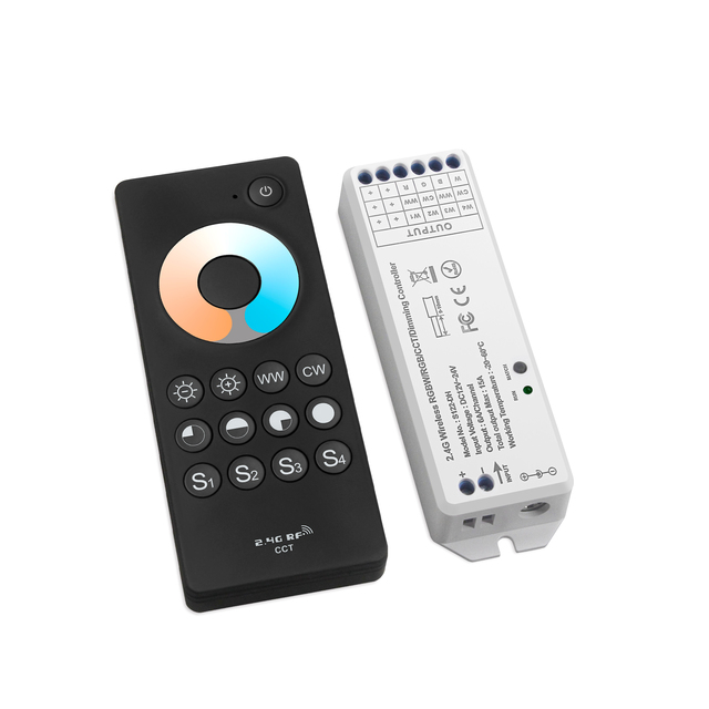 RF2.4G 4-Channel 24A Dimming Dual Color Warm/Cold Light LED Controller with 30m Range CE Certified for CCT LED Lights