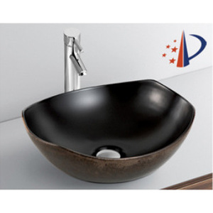 Lavabo de Cerámica con Acabado Metálico Negro Ouni, Lavabo de Sobremesa de un Solo Orificio para Baño - Product Image 1