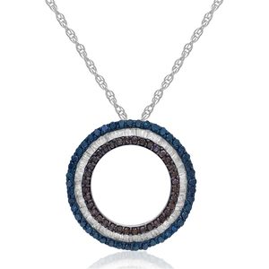 Collar con Colgante de Círculo de Diamantes 0.91 Cttw, Corte Brillante, Blanco, Marrón, Azul, Color Fantasía Mejorado, para Mujer, Uso Diario, Plata de Ley - Product Image 1