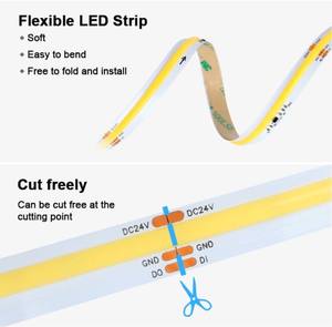 Bande lumineuse COB 24V blanc chaud 3500K, bandes <span class=keywords><strong>LED</strong></span> dimmables pour éclairage décoratif de télévision, miroir, armoire de cuisine, étagère - Product Image 3