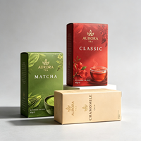 Conception d'emballage de thé matcha écologique avec logo personnalisé |   Impression de boîtes minimalistes aux tons verts et pelliculage mat