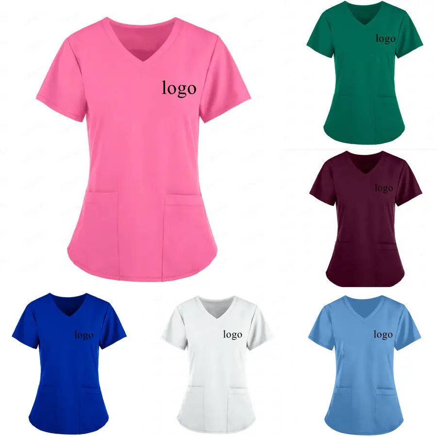 패션 간호사 유니폼 스크럽 접수 간호 세트 의료 병원 유니폼 인쇄 2024 여성을 위한 맞춤형