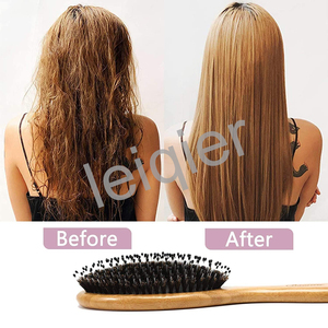 Peine de bambú de viaje con logotipo personalizado, desenredante para mujer, set de cepillos para el cabello de cerdas de jabalí, cepillos de madera, peine de dientes anchos - Product Image 5